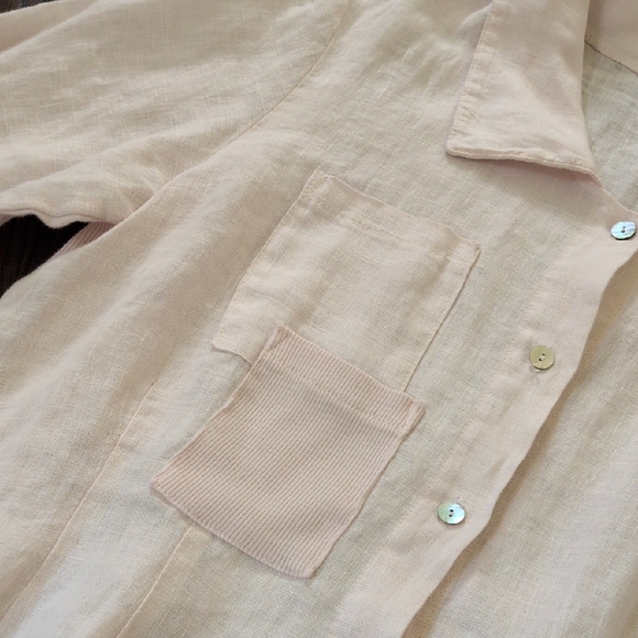 INIZIO Italy ONZ I Pink Linen Lagenlook Swirl-Hem Mixed Media Tunic Top, L - Picture 4 of 13